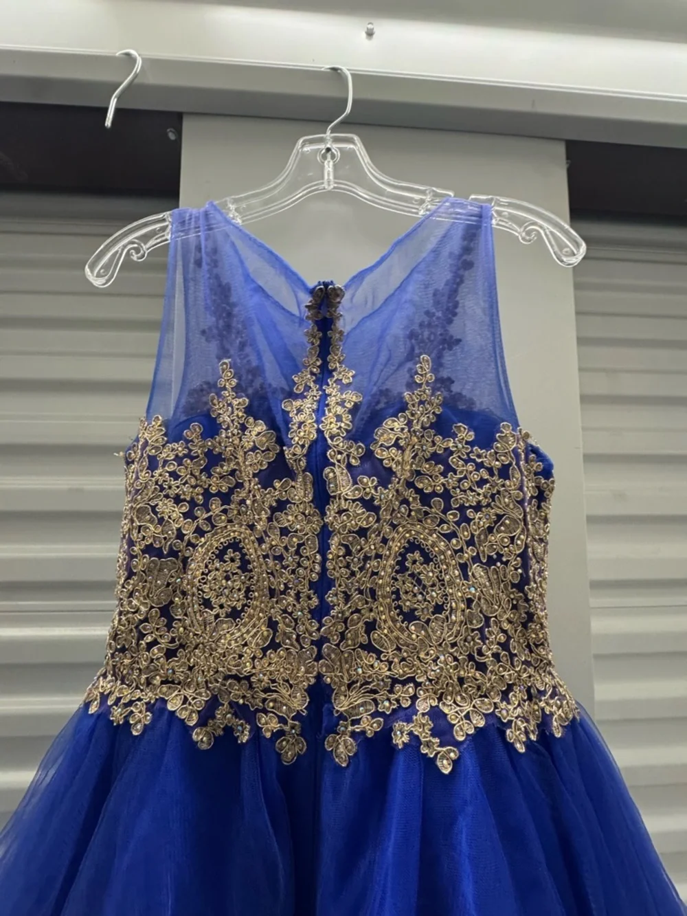 Royal Blue Gold Lace Fit & Flare Party Dress - Size M - Picture 6 of 9